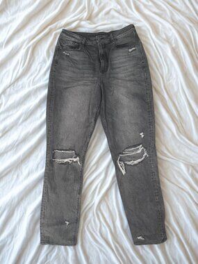 AE Highest Rise Distressed Mom Jeans Grey Wash 12XL Ripped
